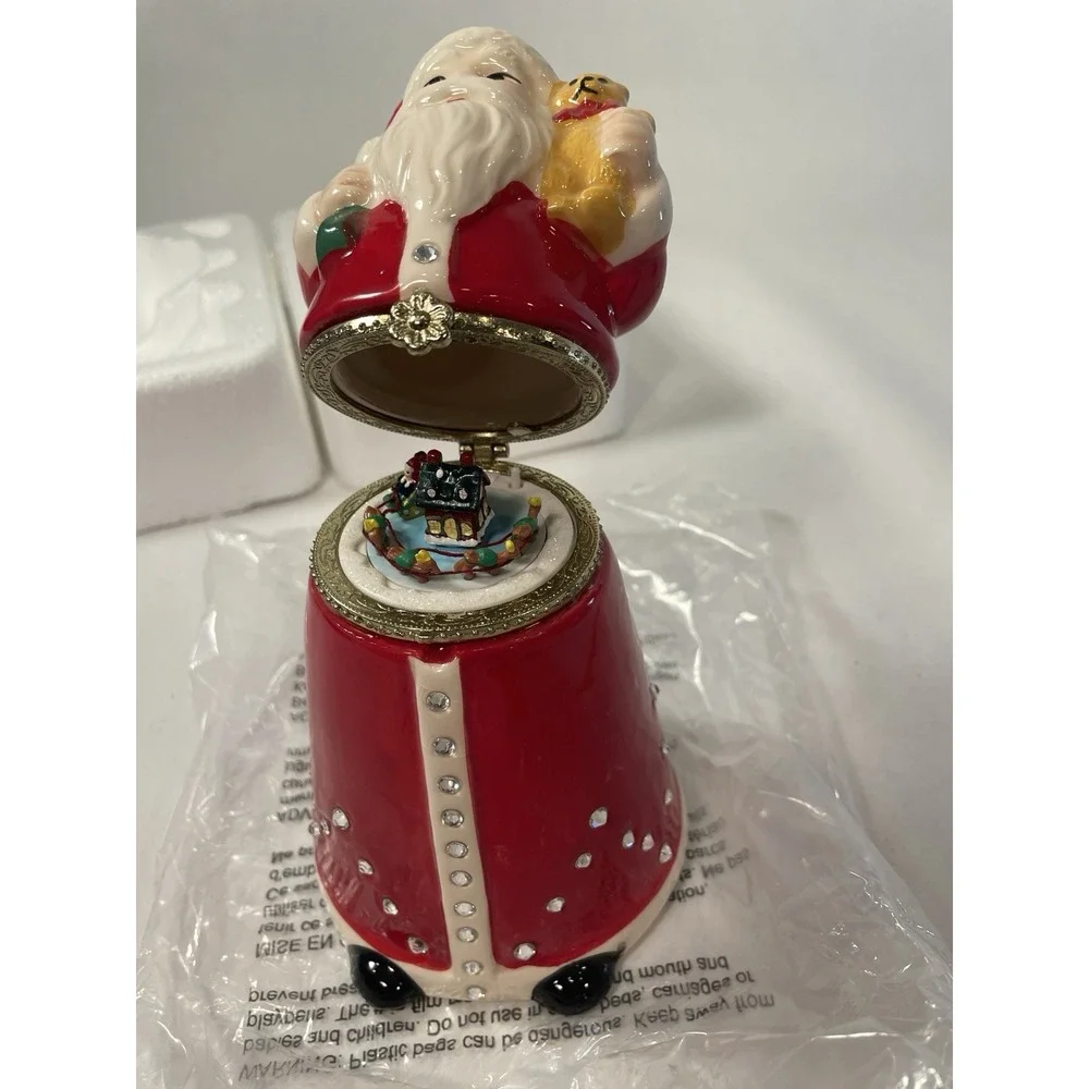 Gold Label Animated Porcelain Music Box Santa Claus Mr Christmas Swarovski 7
